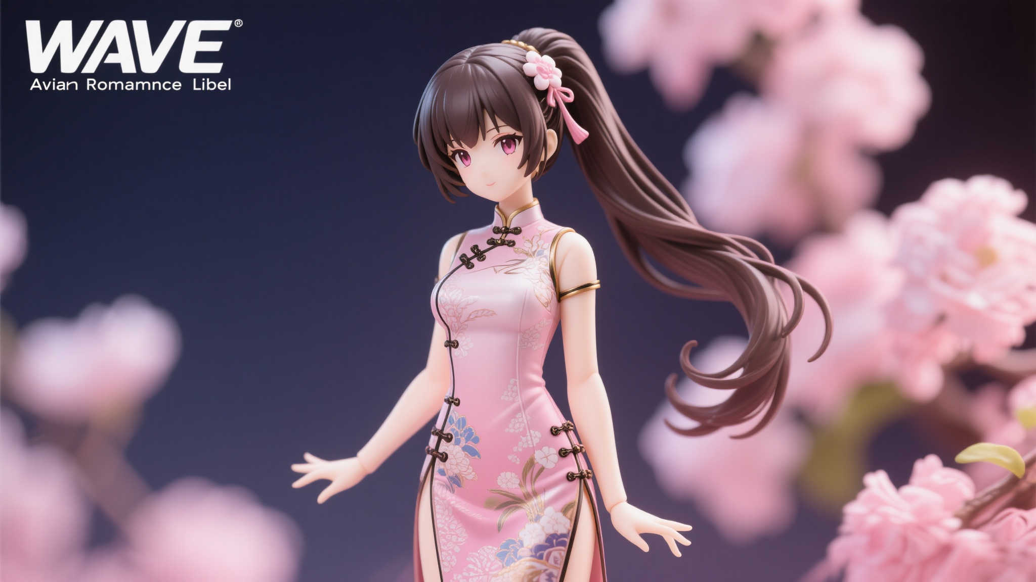 WAVE《粉紫情韵》旗袍马尾少女手办